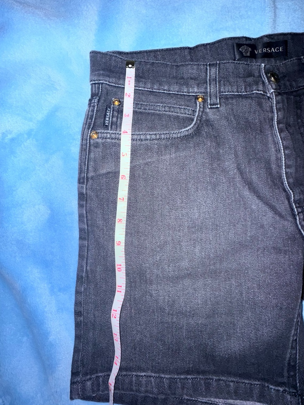 Versace Black Denim Shorts with Gold Accents - Picture 13 of 13